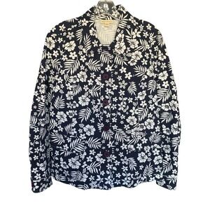 Appleseeds Women's Large‎ Navy & White Floral Button Denim Jacket Cottagecore
